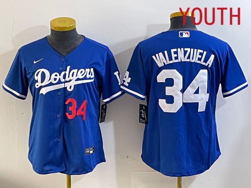 Youth Los Angeles Dodgers 34 Valenzuela 2024 blue jersey 2024112012